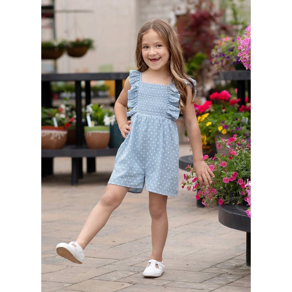 Mabel‎ + Honey Girls Blue Polka Dot Smocked Ruffle Tie Back Jumper Size 14 NWT